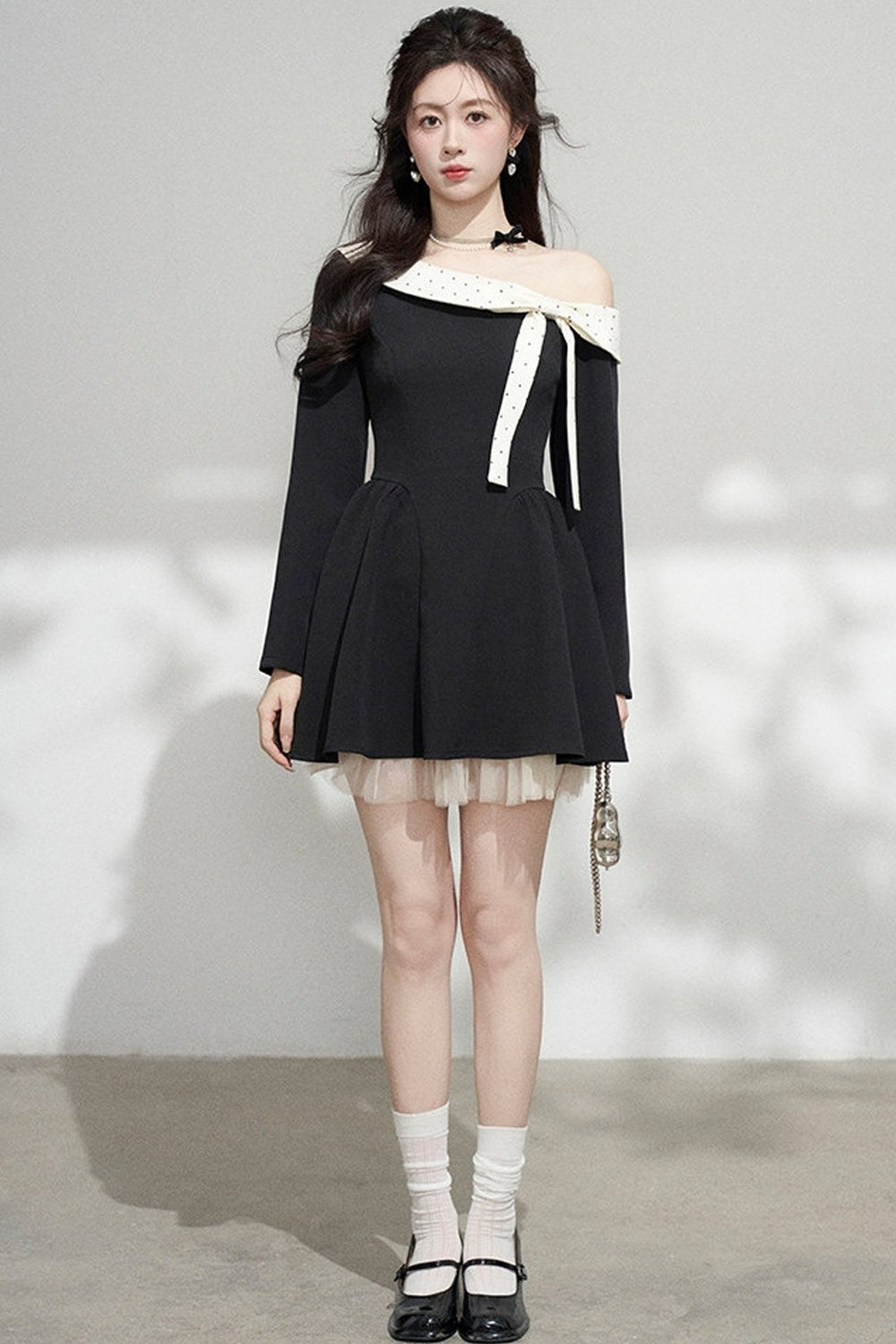 Black Off-Shoulder Mesh Dress