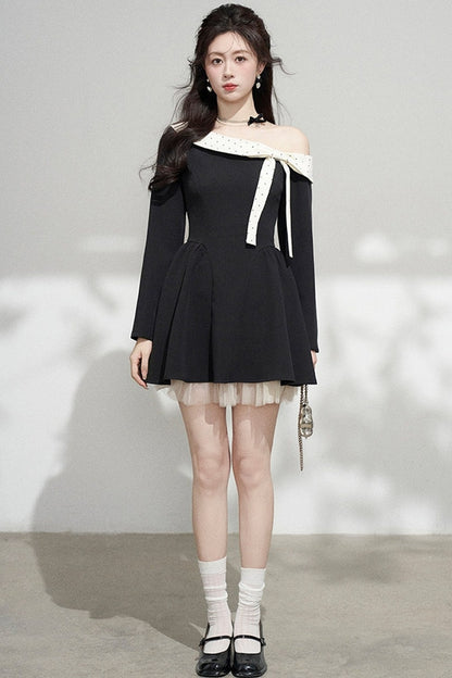 Black Off-Shoulder Mesh Dress