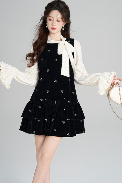 Black Velvet A-Line Dress and Top Set-Up