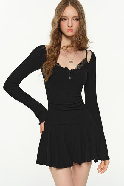 Layered-Look Square Neck Dress