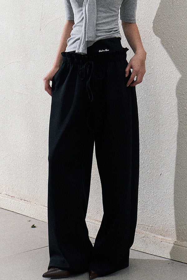 Liquid Cotton Ruffle Wide-Leg Pants