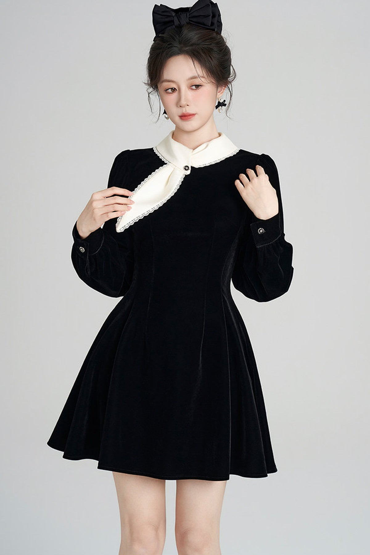 Black Velvet Collar Dress