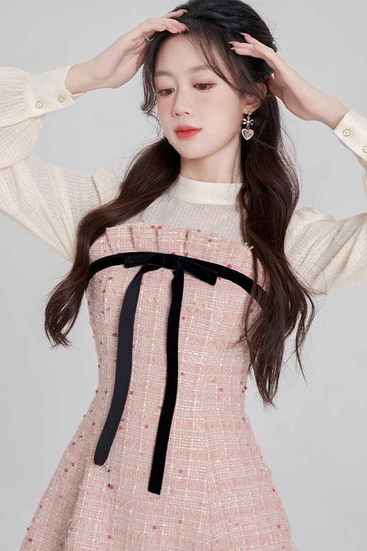 Pink Tweed Bow Dress