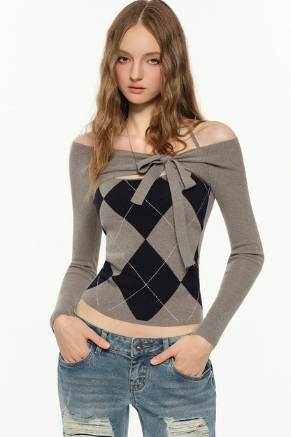 Slim Fit Argyle Knit Top