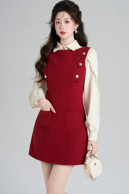 Red Dress and Beige Top Set-Up