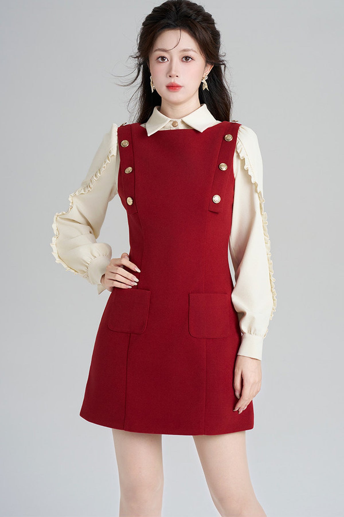 Red Dress and Beige Top Set-Up