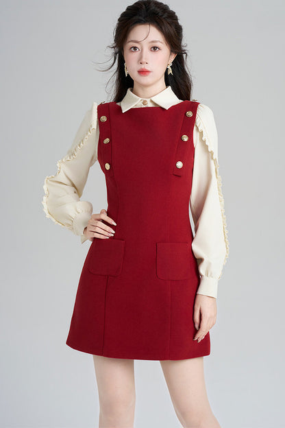 Red Dress and Beige Top Set-Up