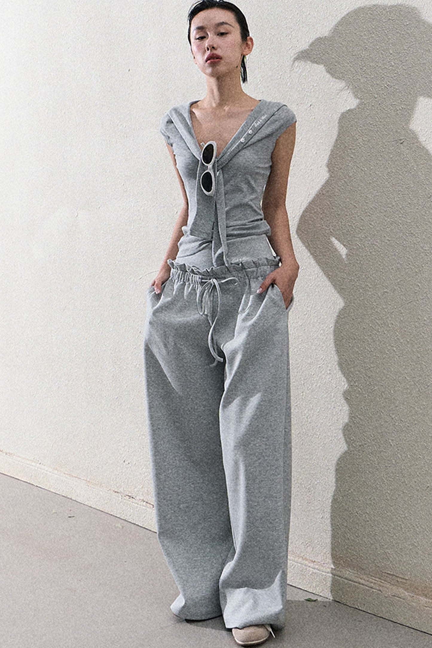 Liquid Cotton Ruffle Wide-Leg Pants