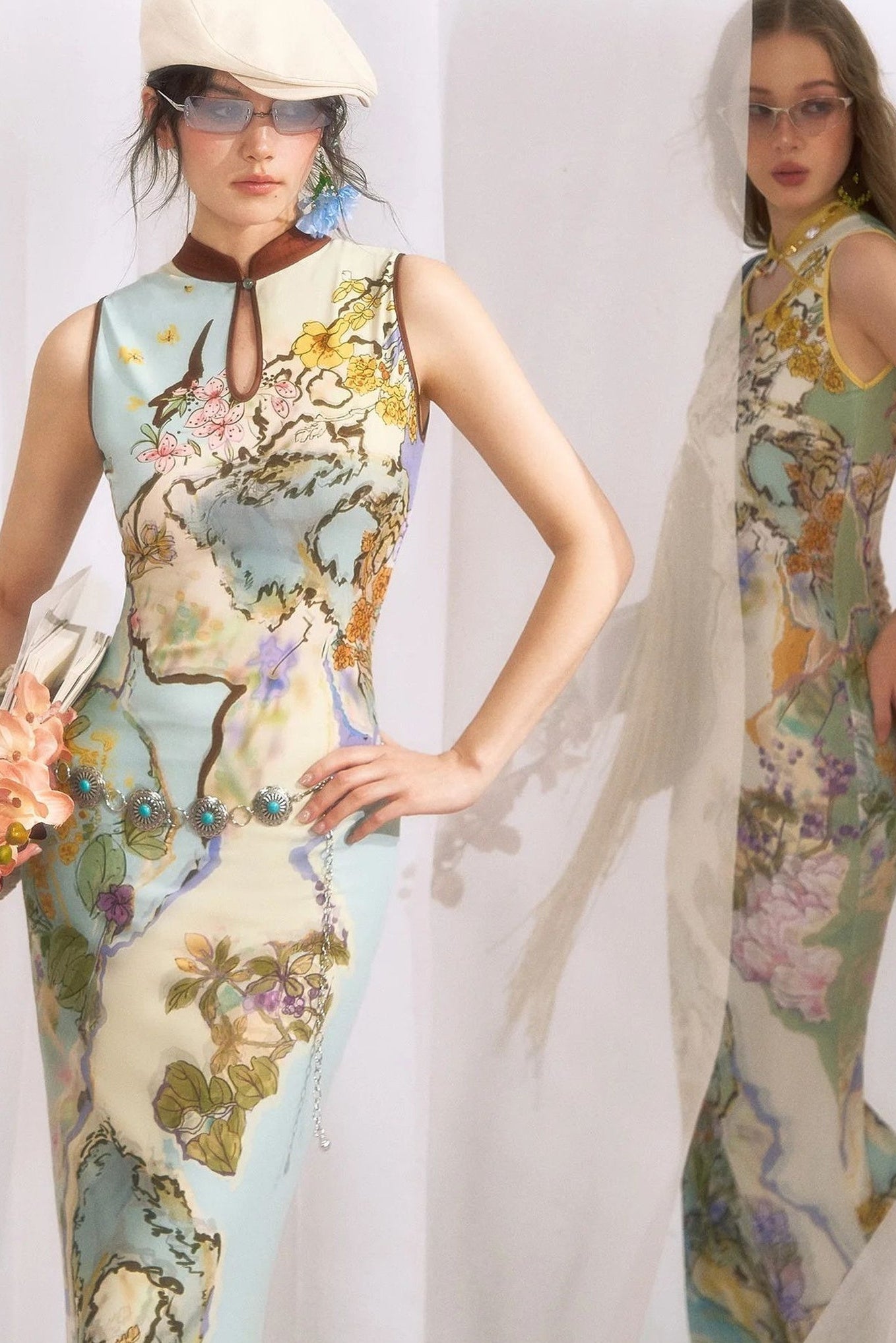 Chinese Style Ink Floral Cheongsam Dress