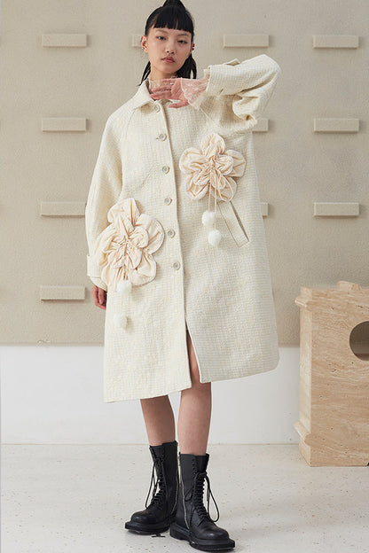 Floral Pleated Wool Coat