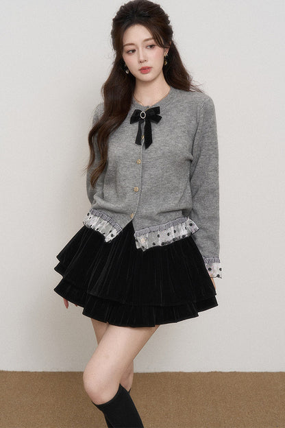 Gray Mesh Spliced Cardigan