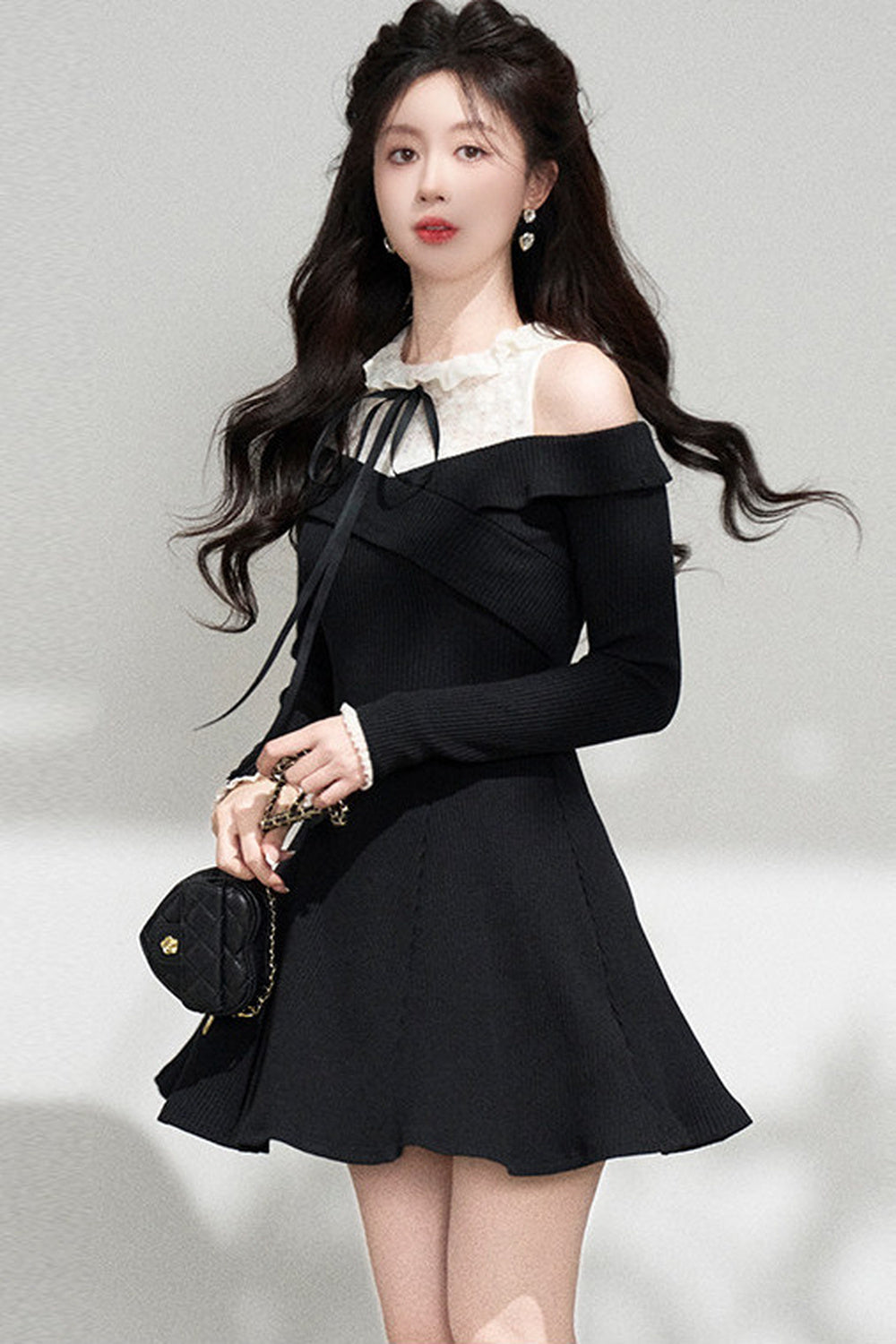Halter Off-Shoulder Knit Dress