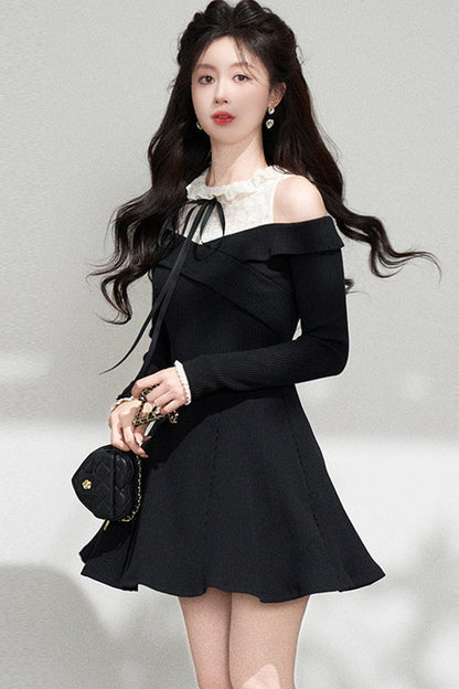 Halter Off-Shoulder Knit Dress