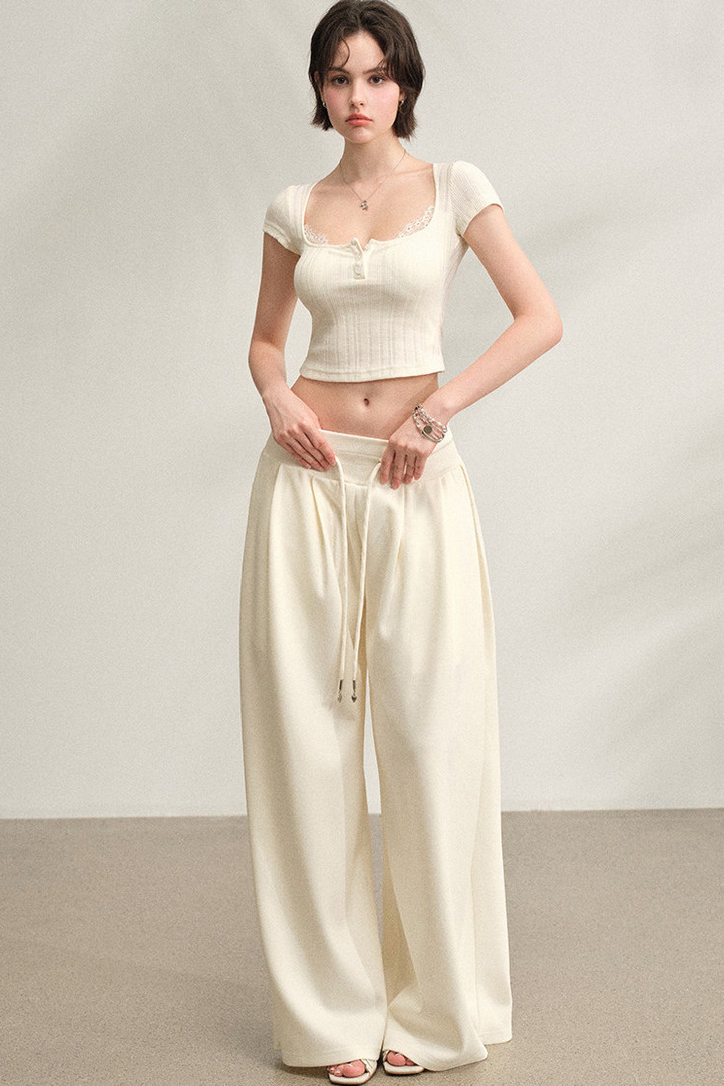 Square Neck Lace Ribbed Crop Top