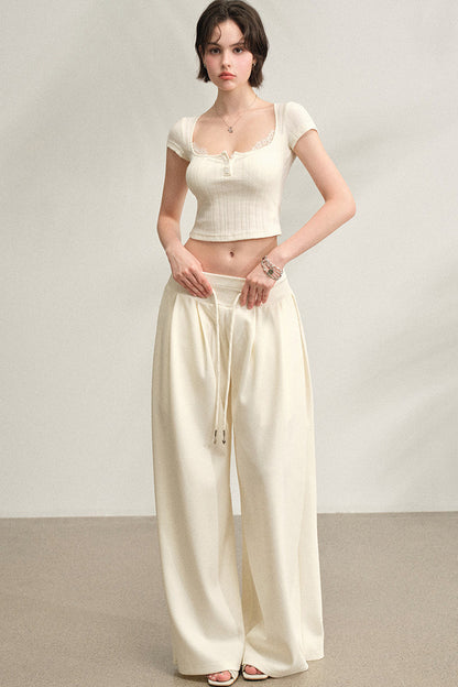 Square Neck Lace Ribbed Crop Top