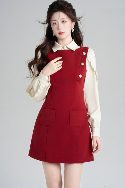 Red Dress and Beige Top Set-Up