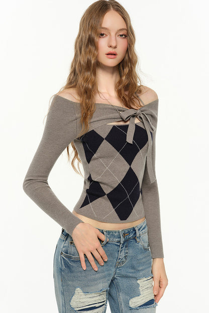 Slim Fit Argyle Knit Top