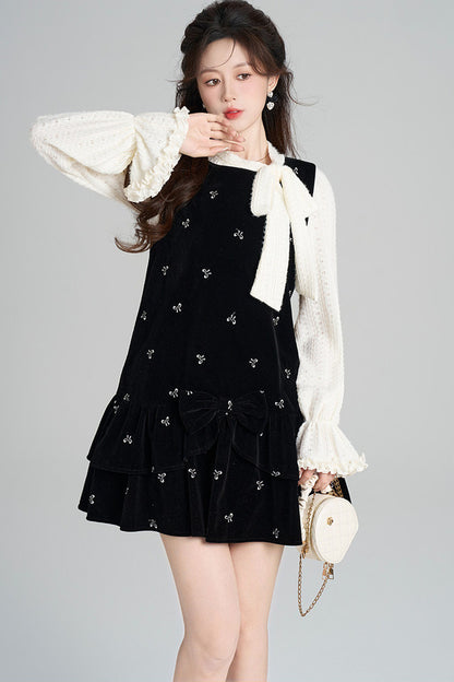 Black Velvet A-Line Dress and Top Set-Up