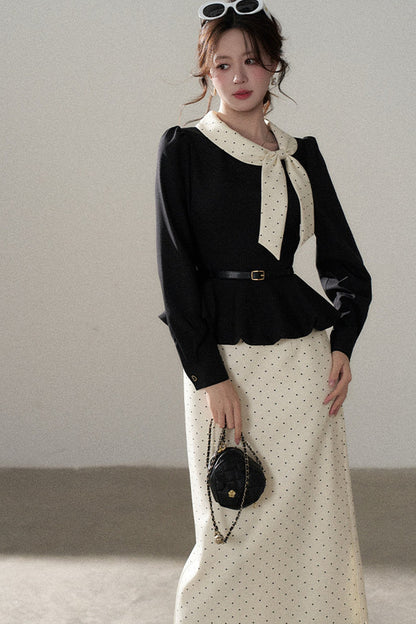 Bow Lantern Sleeve Skirt and Top Set-Up