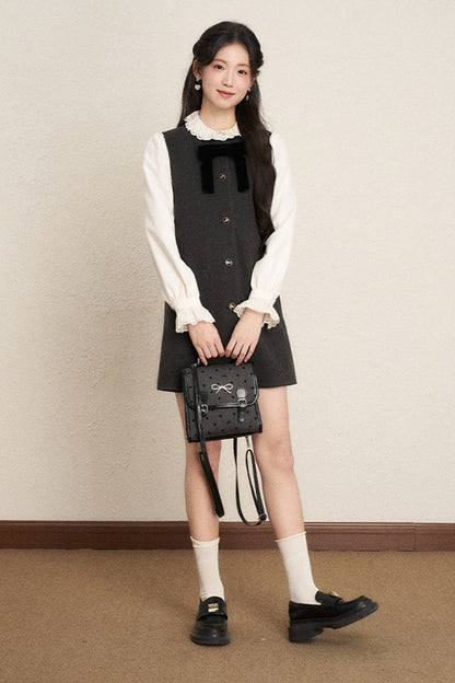 Ruffled Blouse and Vest Dress Set-Up