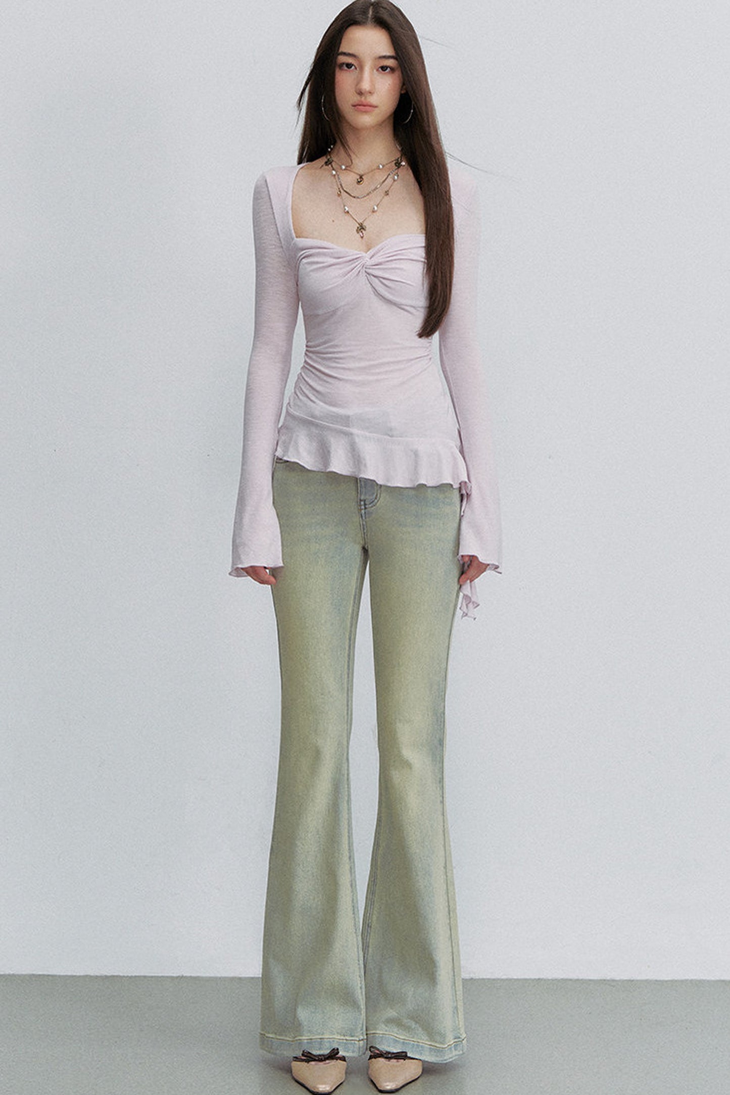 Twist Ruffle Pleated Blouse