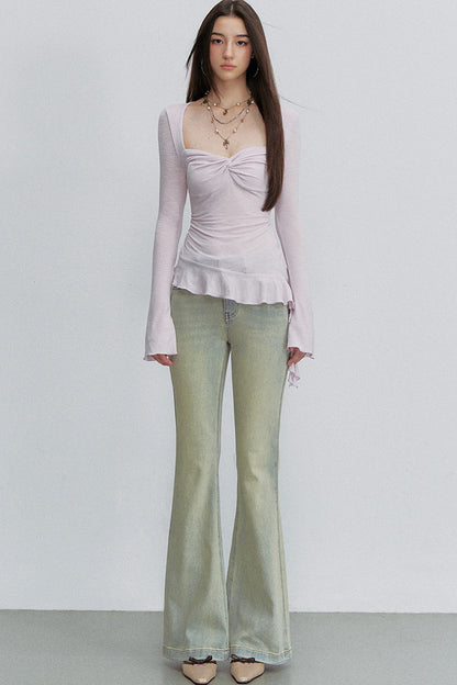 Twist Ruffle Pleated Blouse