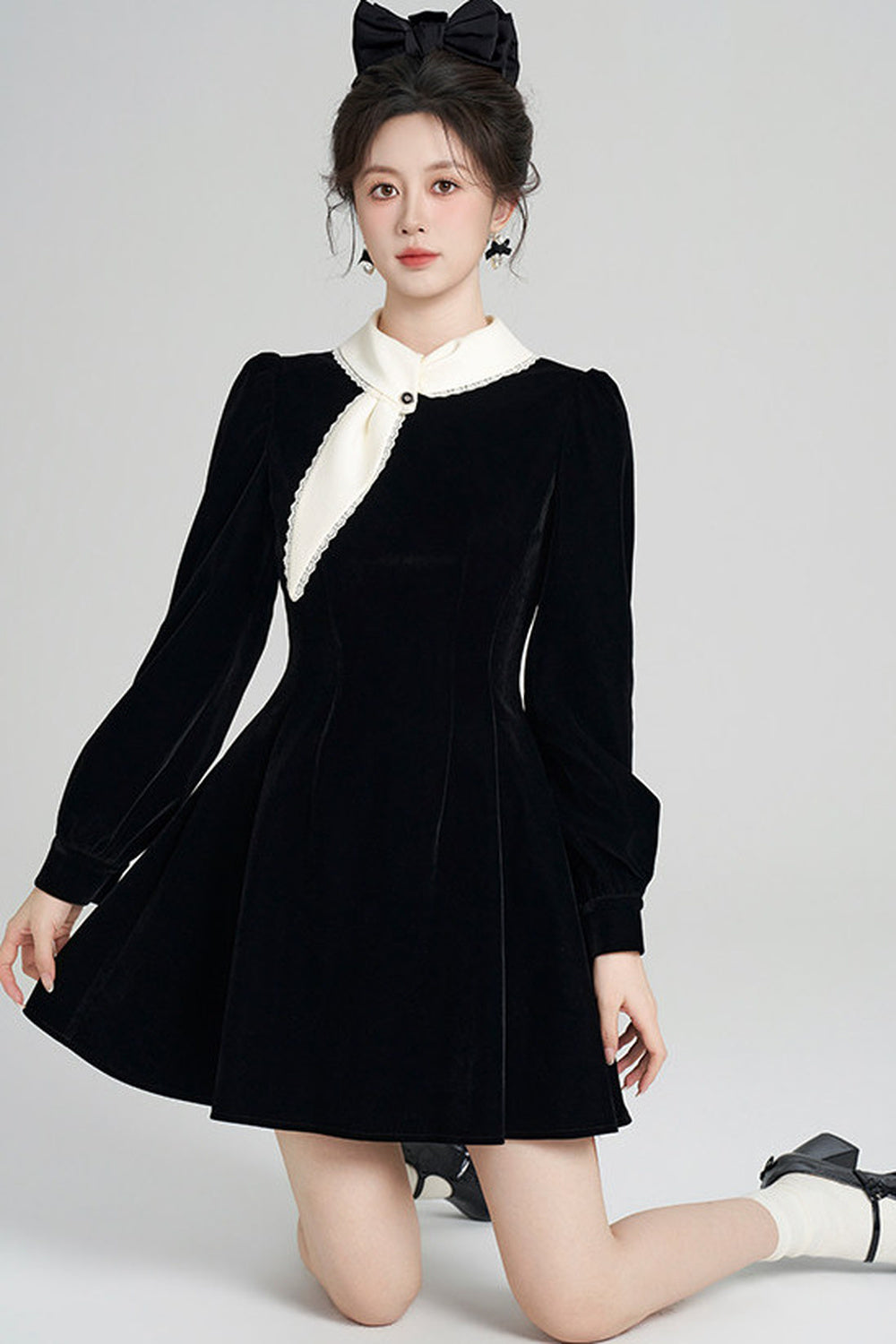 Black Velvet Collar Dress