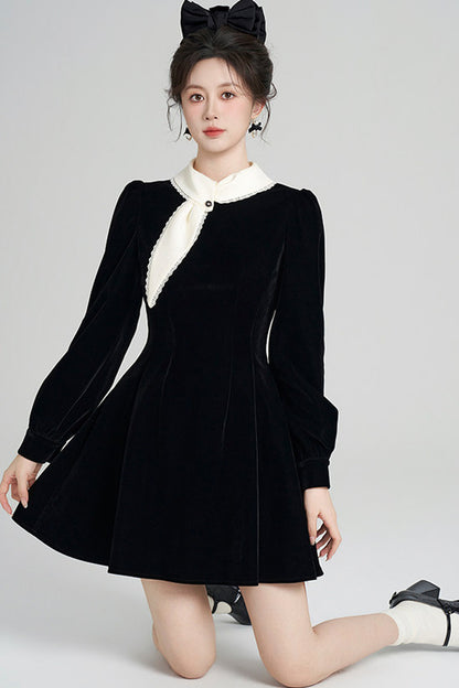 Black Velvet Collar Dress
