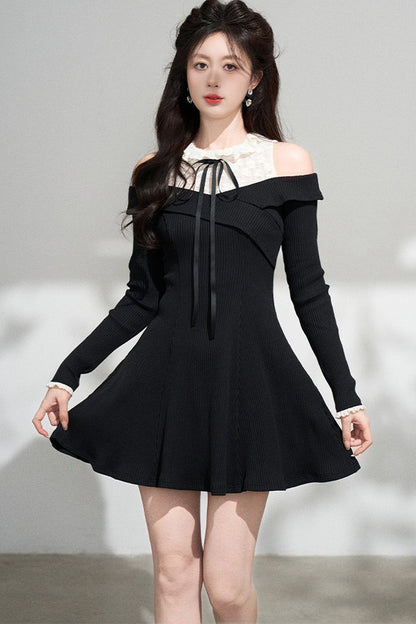 Halter Off-Shoulder Knit Dress