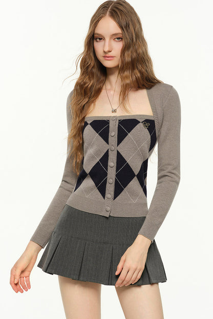 Slim Fit Argyle Knit Top
