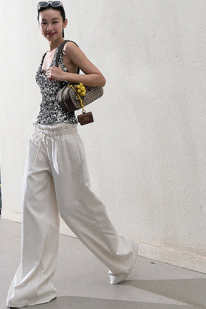 Liquid Cotton Ruffle Wide-Leg Pants