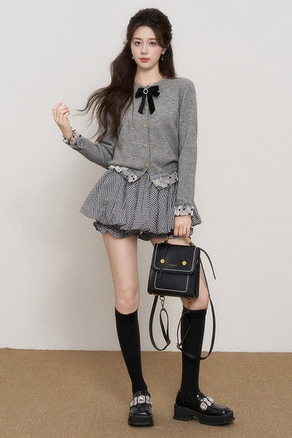 Gray Mesh Spliced Cardigan