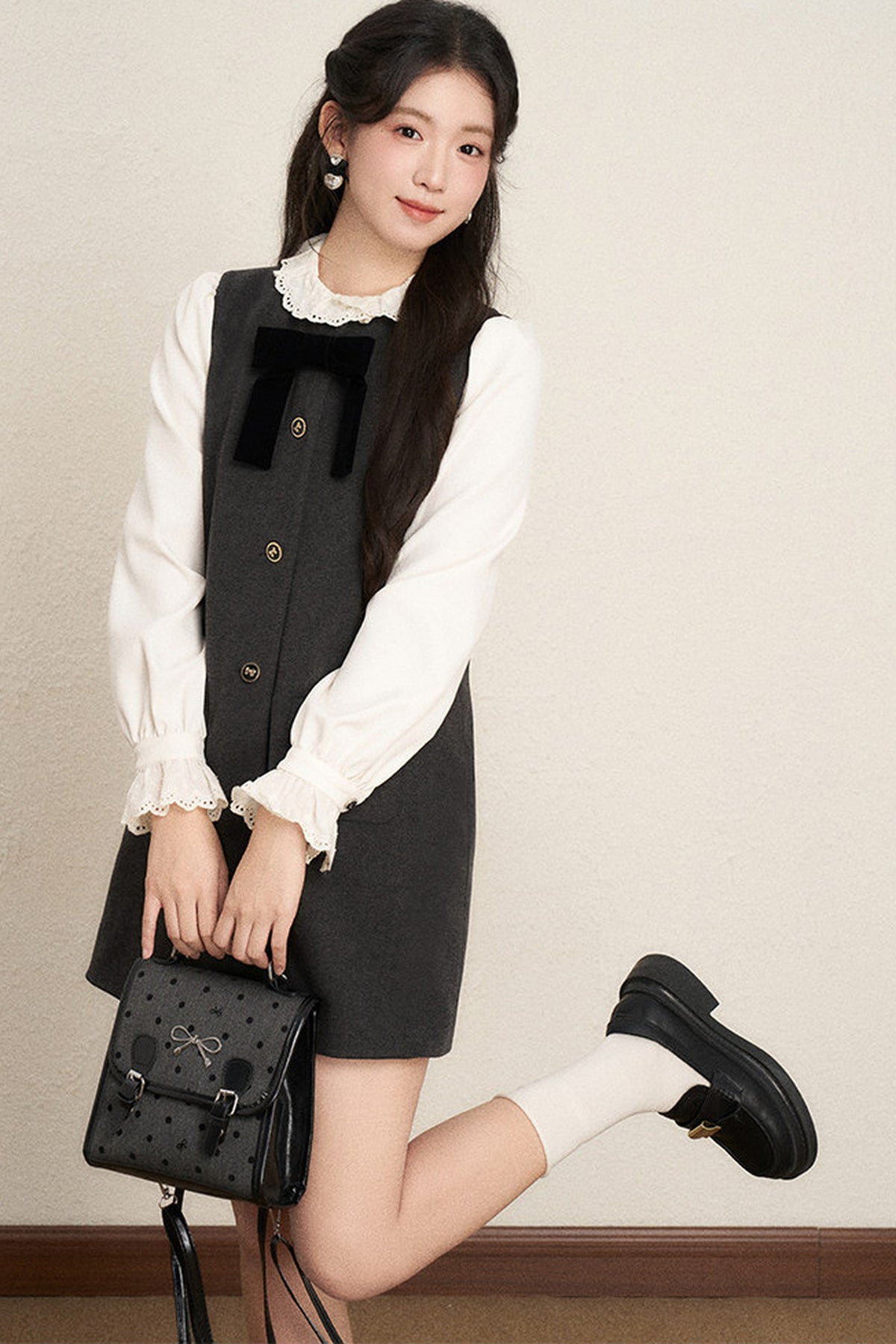 Ruffled Blouse and Vest Dress Set-Up