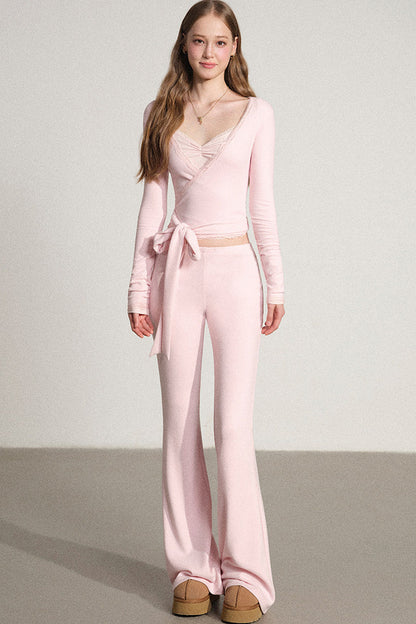 Fur Collar Cardigan and Flared Pants