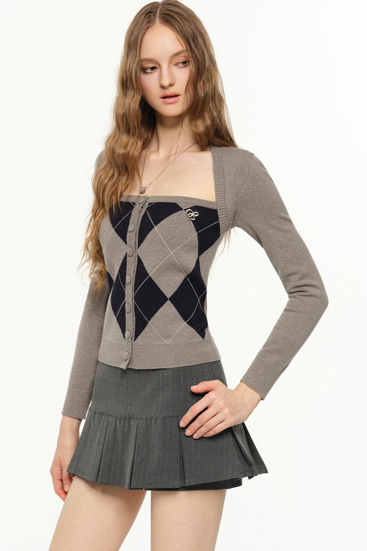 Slim Fit Argyle Knit Top