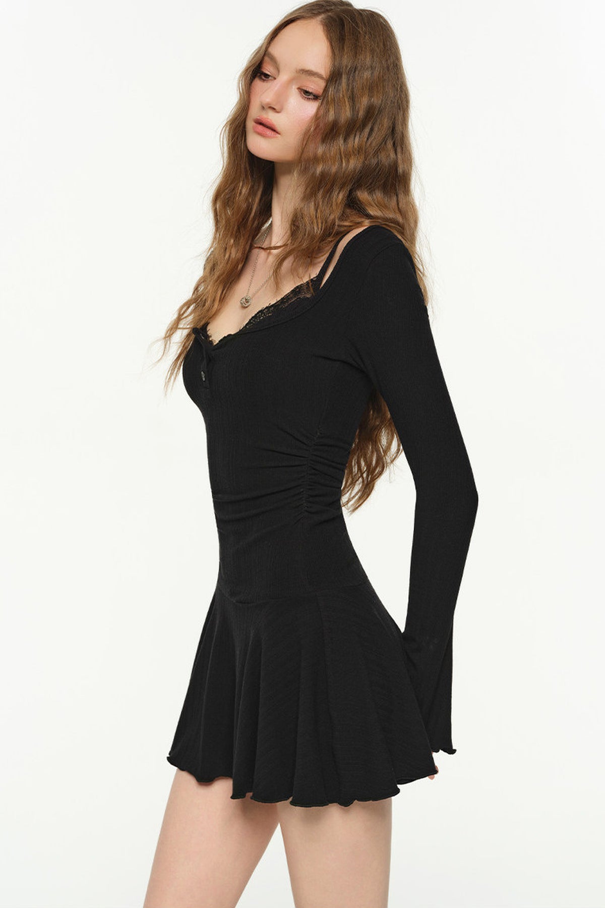 Layered-Look Square Neck Dress