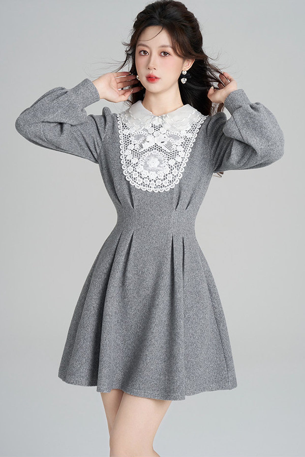 Lace Patchwork Puff Sleeve Dress