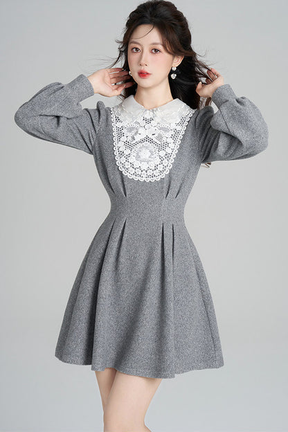 Lace Patchwork Puff Sleeve Dress