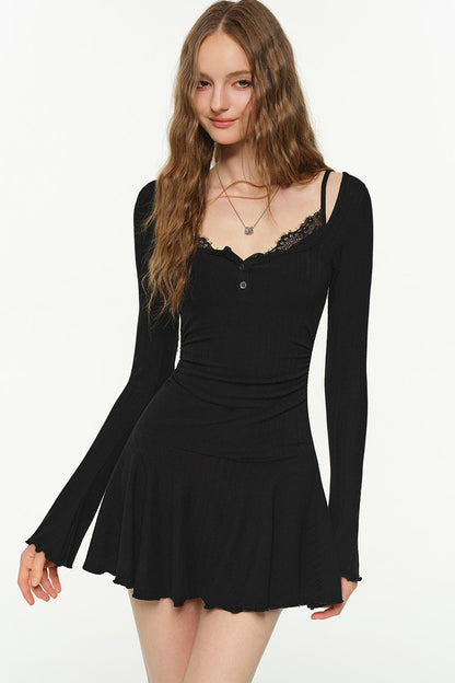 Layered-Look Square Neck Dress