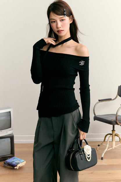 One-Shoulder-Strickpullover mit langen Ärmeln