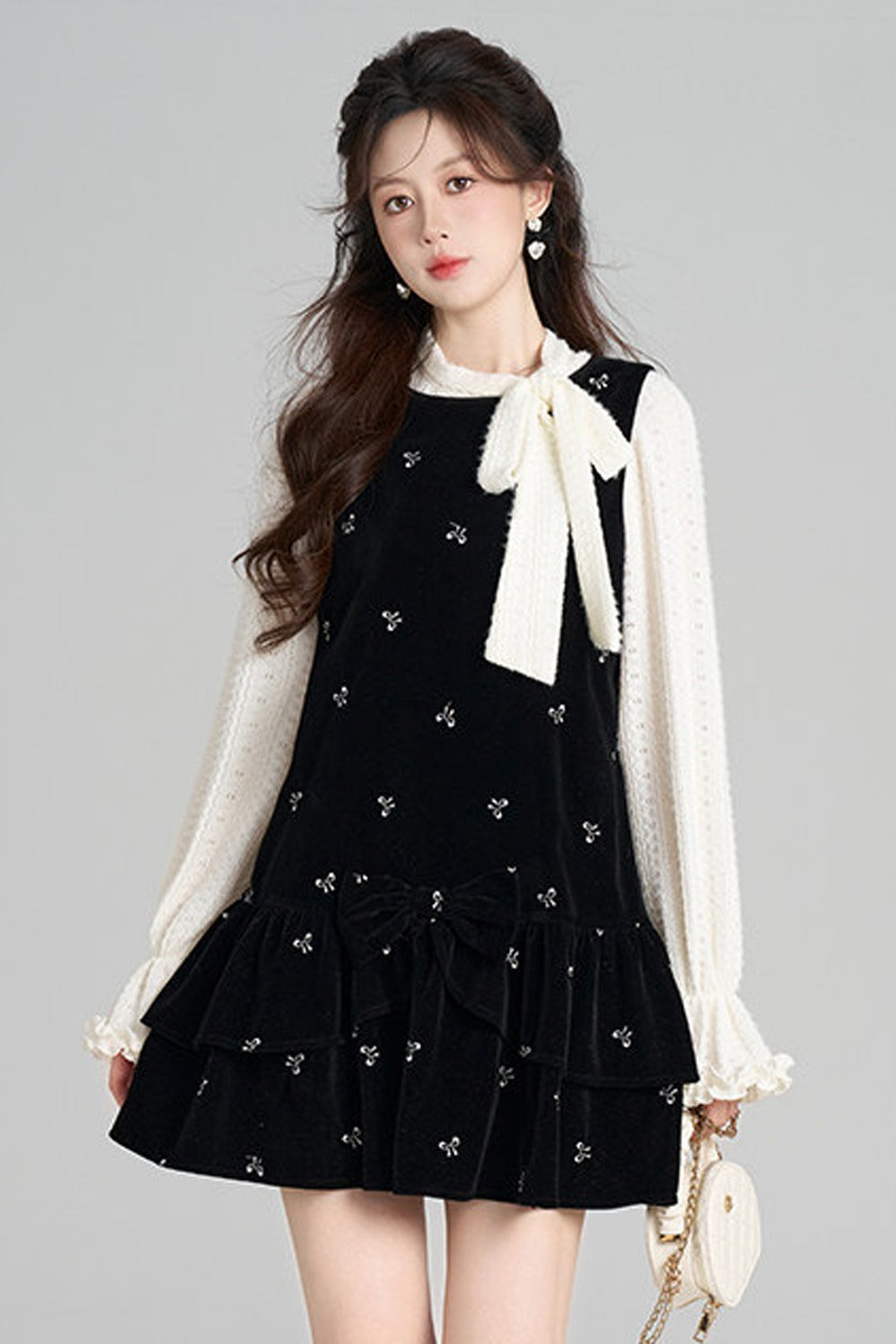 Black Velvet A-Line Dress and Top Set-Up