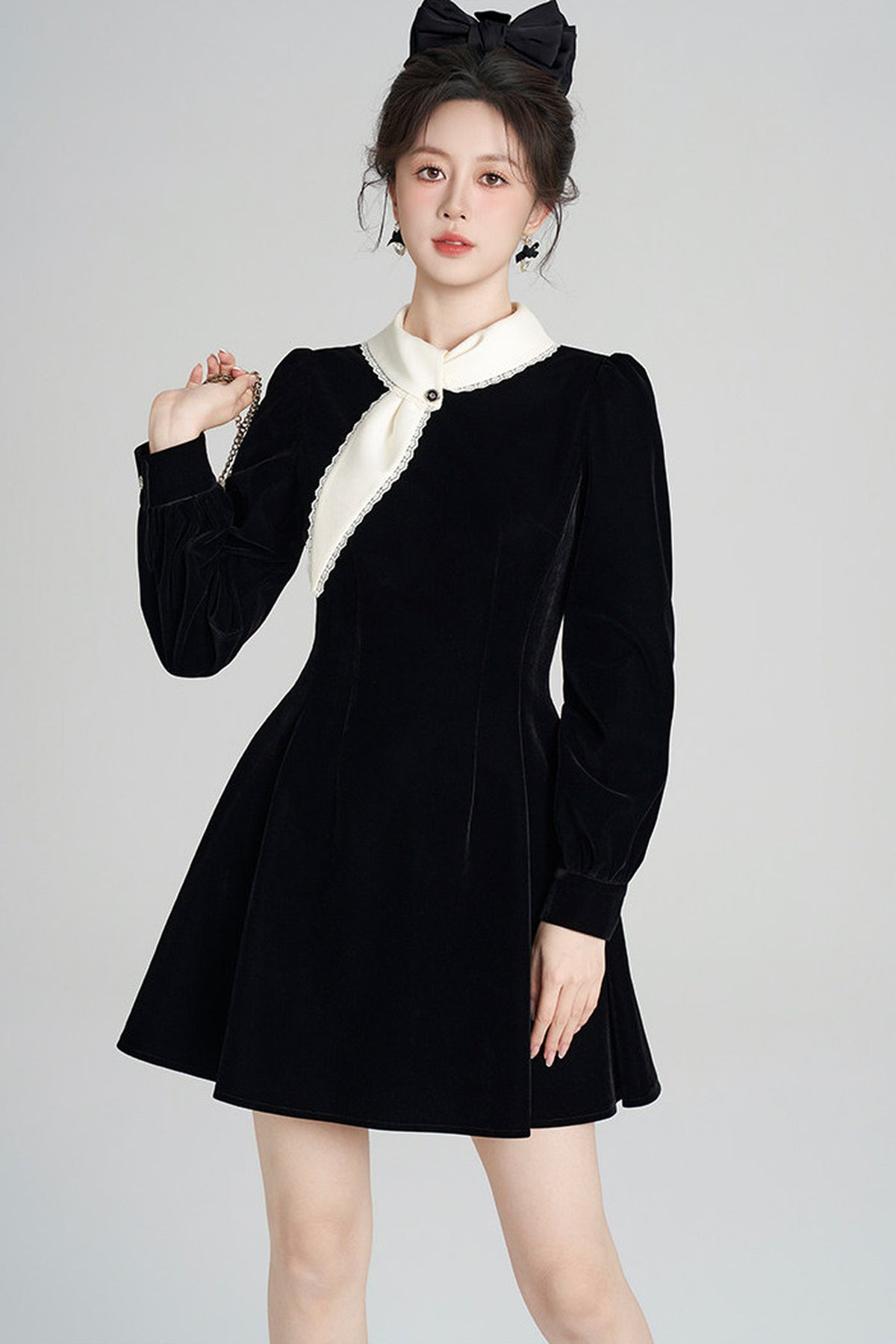 Black Velvet Collar Dress