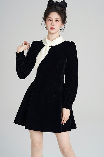Black Velvet Collar Dress