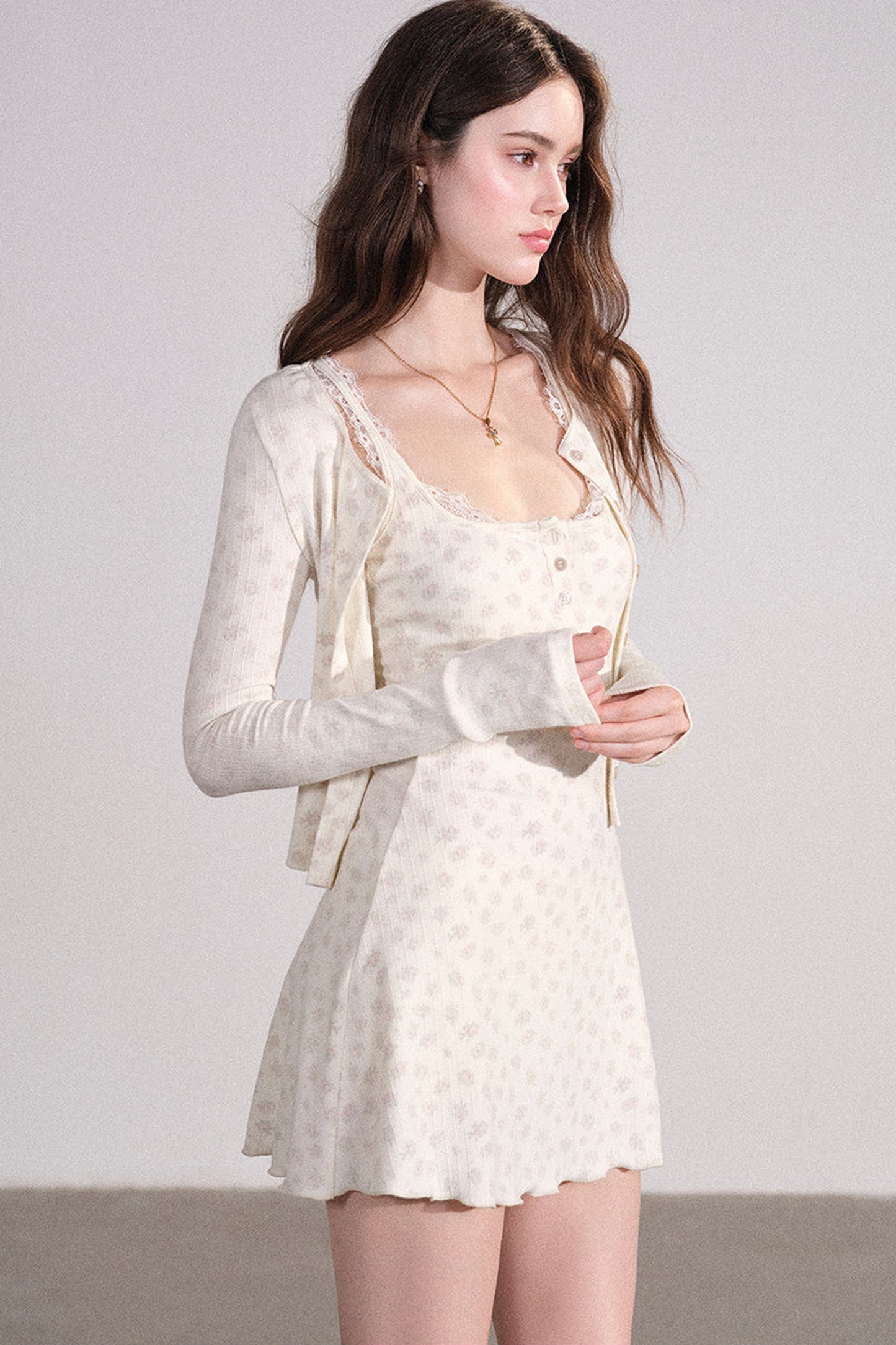 Slim Fit Cardigan and Tank Dress Set-Up