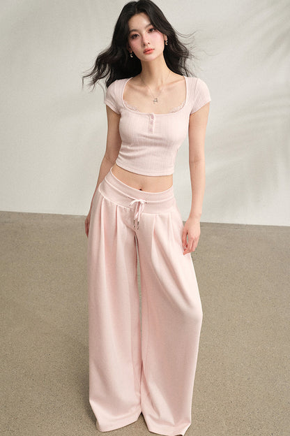 Square Neck Lace Ribbed Crop Top