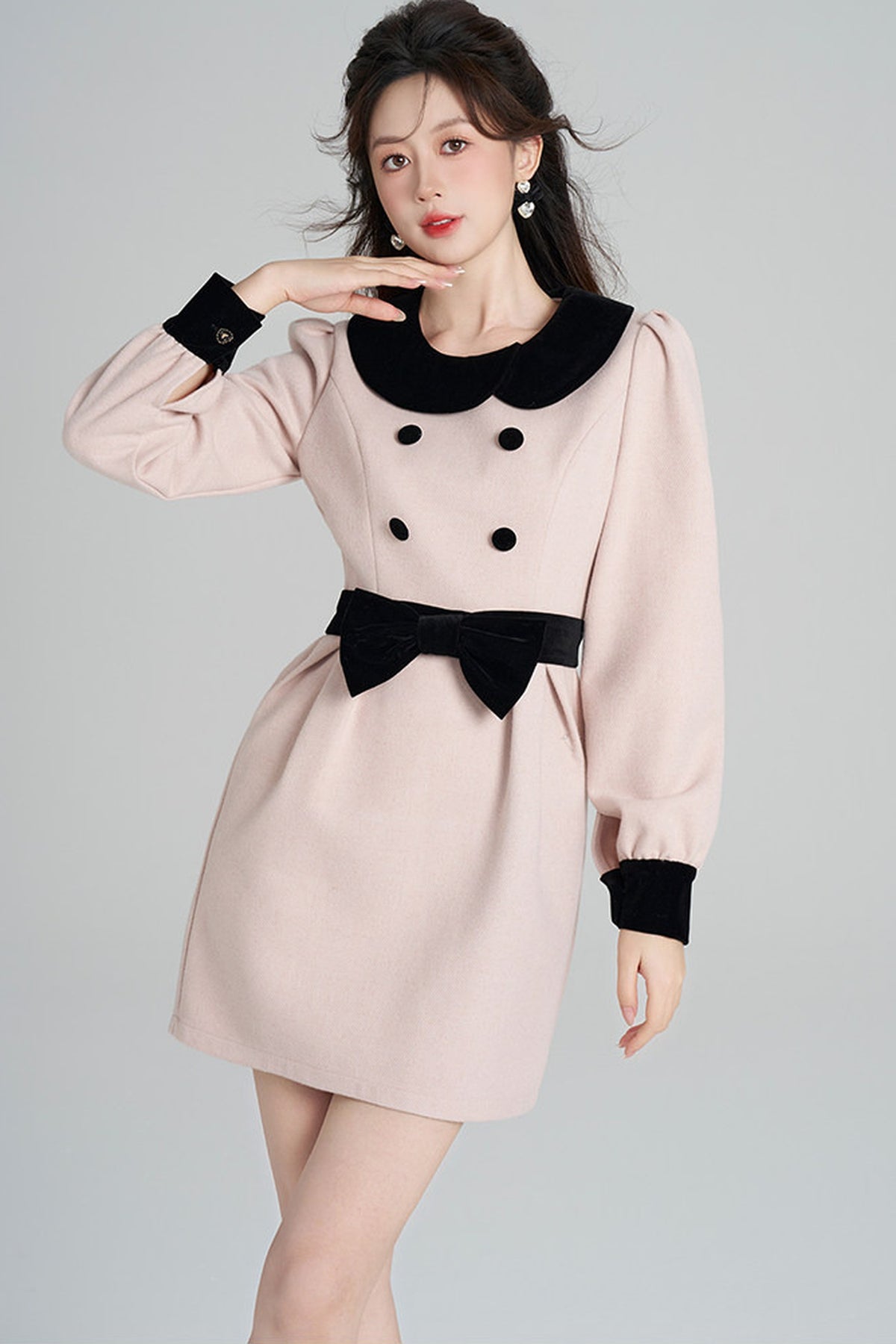 Pink Woolen Cinched Waist Dress