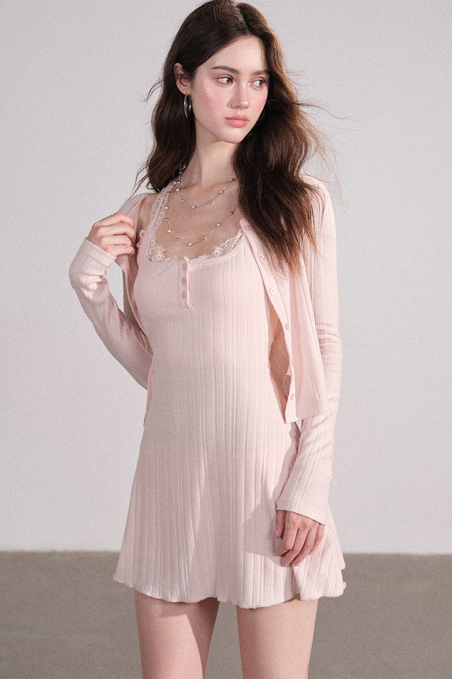Slim Fit Cardigan and Tank Dress Set-Up