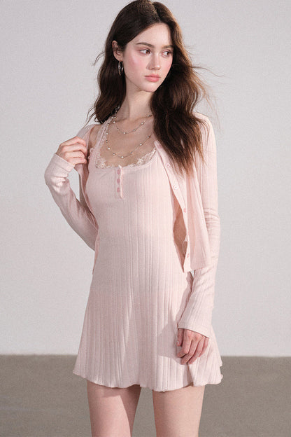 Slim Fit Cardigan and Tank Dress Set-Up