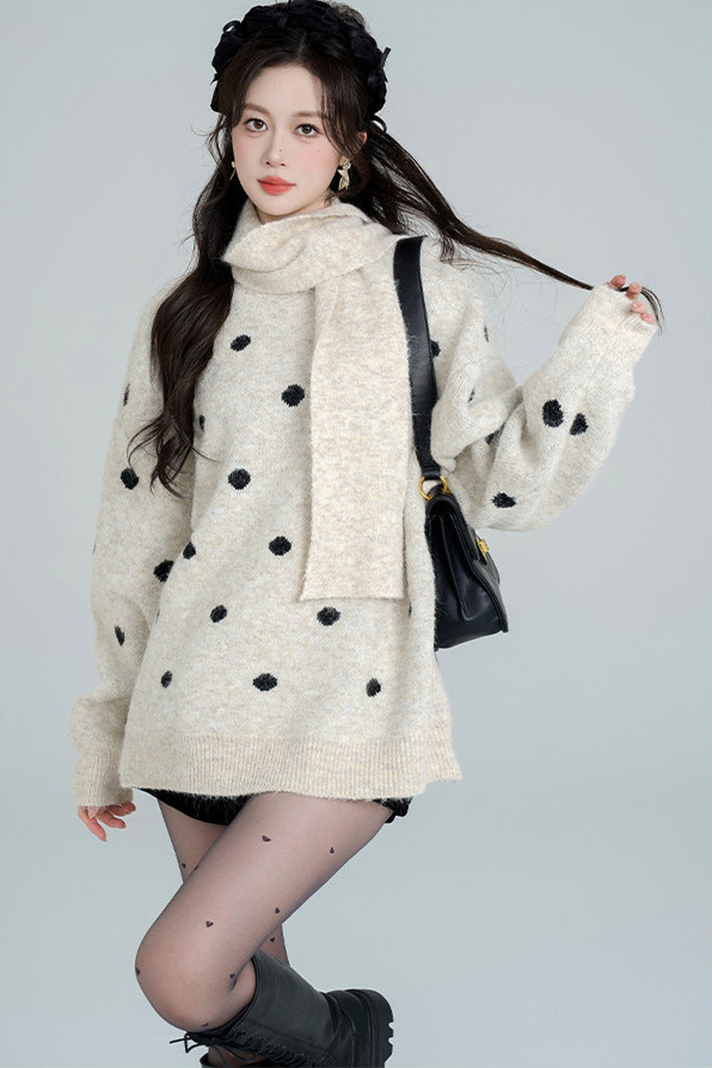 Polka Dot Loose Pullover Sweater