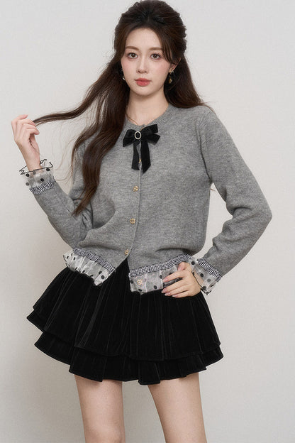 Gray Mesh Spliced Cardigan